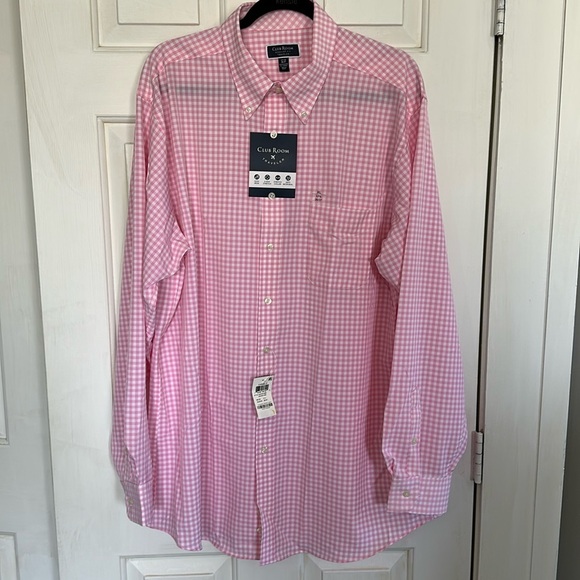 NWT Club Room Men’s Button Down Dress Shirt Pink Checkered Size XL - Picture 1 of 5